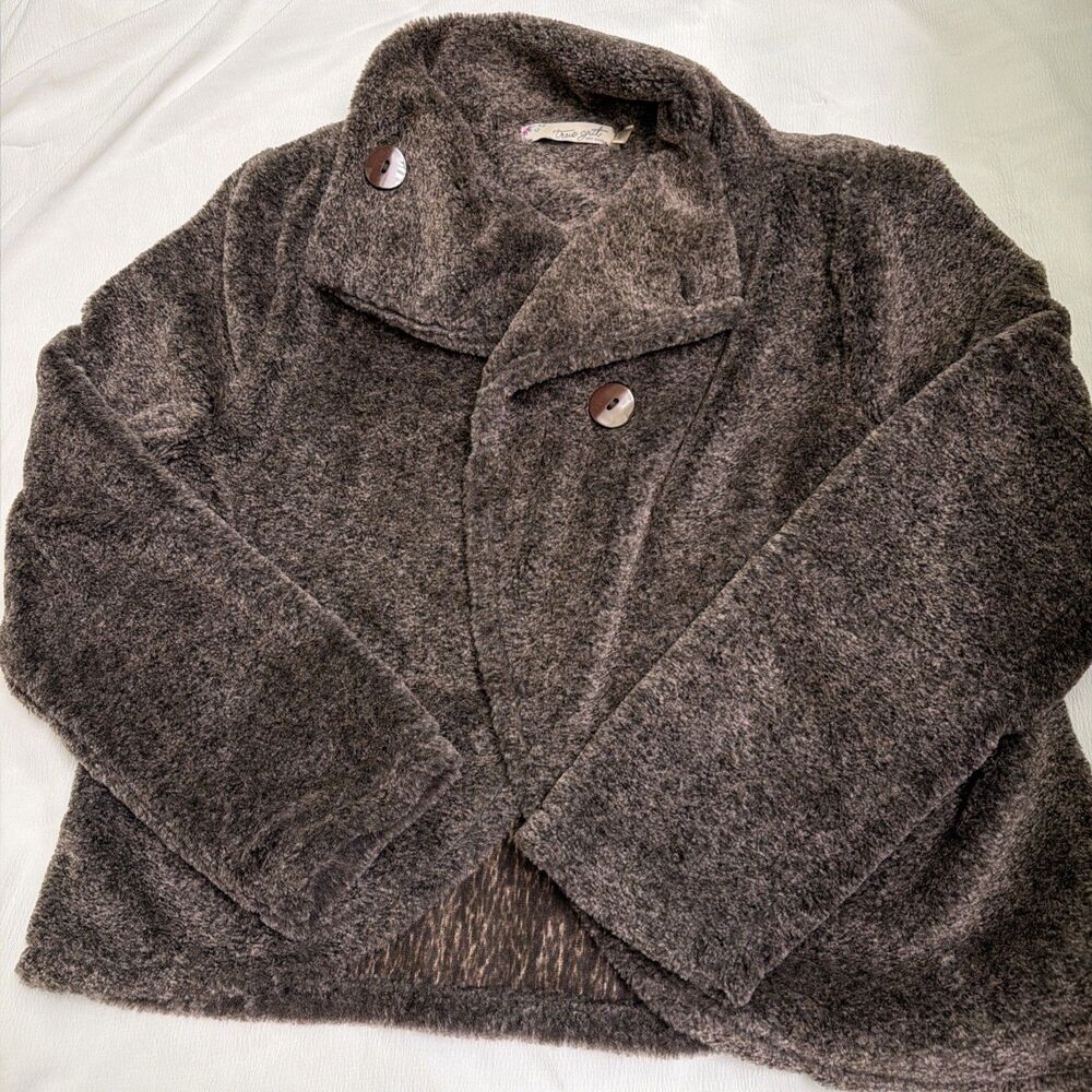 True Grit Cozy Faux Fur Shawl Collar‎ Jacket Brown Women's Size Medium